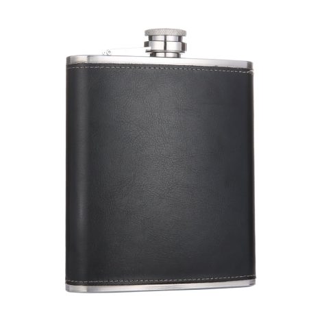 “TOX TANEAXON – Sleek Black Steel Whiskey Flask with 18 oz Capacity and Leather Wrap – Perfect for Indian Liquor Enthusiasts.”