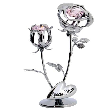 Special Mum Crystocraft Chrome Plated Rose & Rose Bud Ornament, crafted to cherish and celebrate mothers.