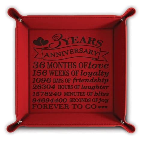 BELLA BUSTA- Celebrate 3 Years of Union- A Timeless Engraved Leather Tray for Organizing Jewelry (Red – Anniversary Edition).