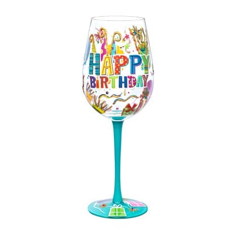 Handcrafted Indian Birthday Wine Glass: NymphFable’s Joyful Stemless 15oz Personalized Gift – Hand-painted Artisan Delight