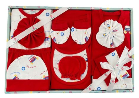 New Arrival: Stylish and Cozy 14-Piece Full Sleeves Newborn Clothing Set for Boys and Girls (0-3 Months) in Red.