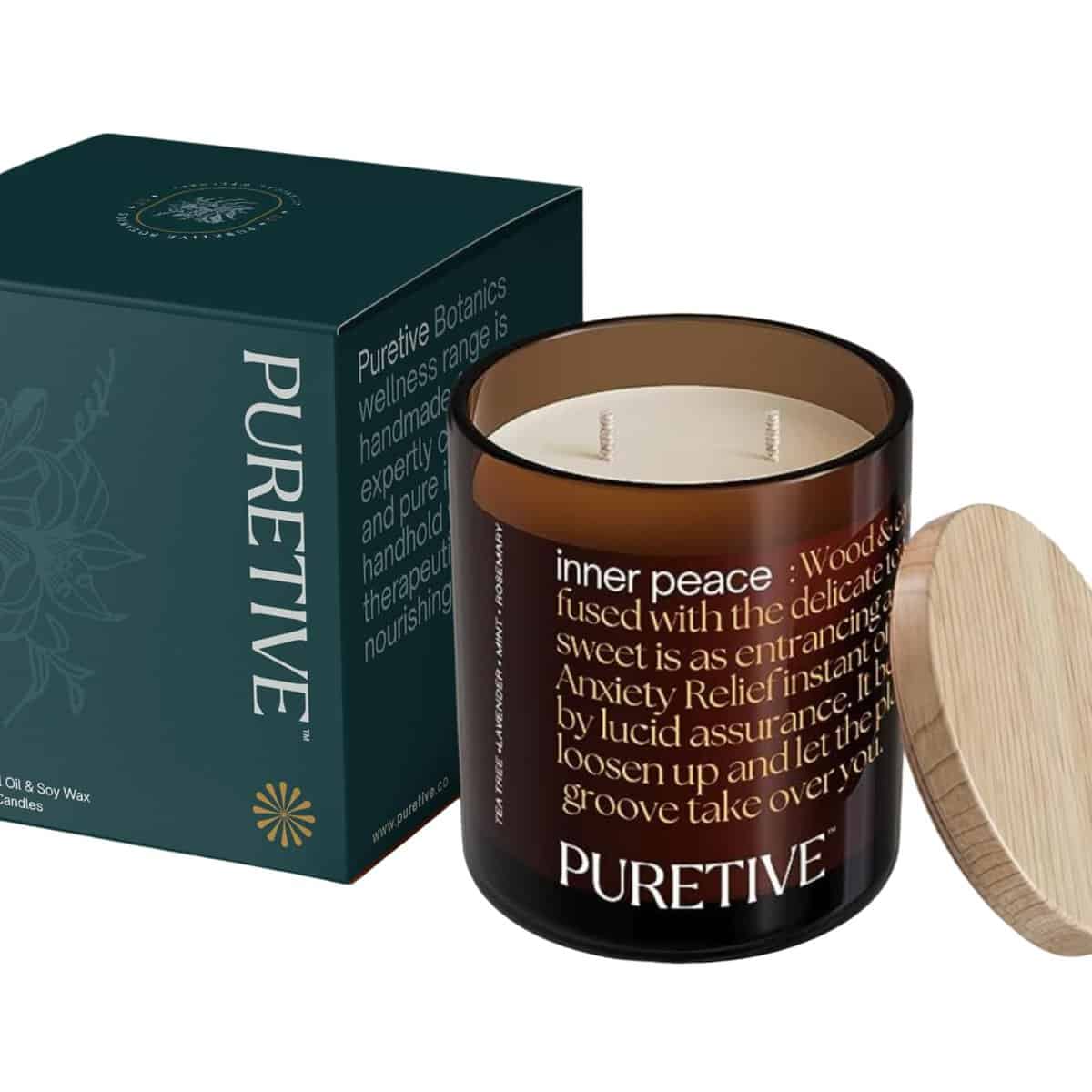 Puretive Scented Candle, Inner Peace Scented Plant Therapy Candle | Neroli, Cypress, Grapefruit & Eucalyptus, 100% Soy Wax & Essential Oil, Upto 35 hrs Burn time, for Home Decoration, Diwali, Gifting