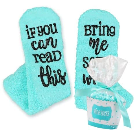 “Cyan Sunsetbaby Gift Wine Socks” – Fun luxury socks for wine lovers, perfect gift for women under 25 dollars.