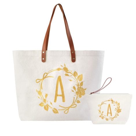 Stylish Park Custom Birthday Gifts for Ladies Monogrammed Bags and Travel Makeup Bag Wedding and Teacher Presents, Initial Bag Set 2pcs.