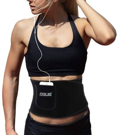 Sweat Slim Belt with Mobile Holder to shape waist and stomach during workouts, suitable for sizes up to 32 inches.