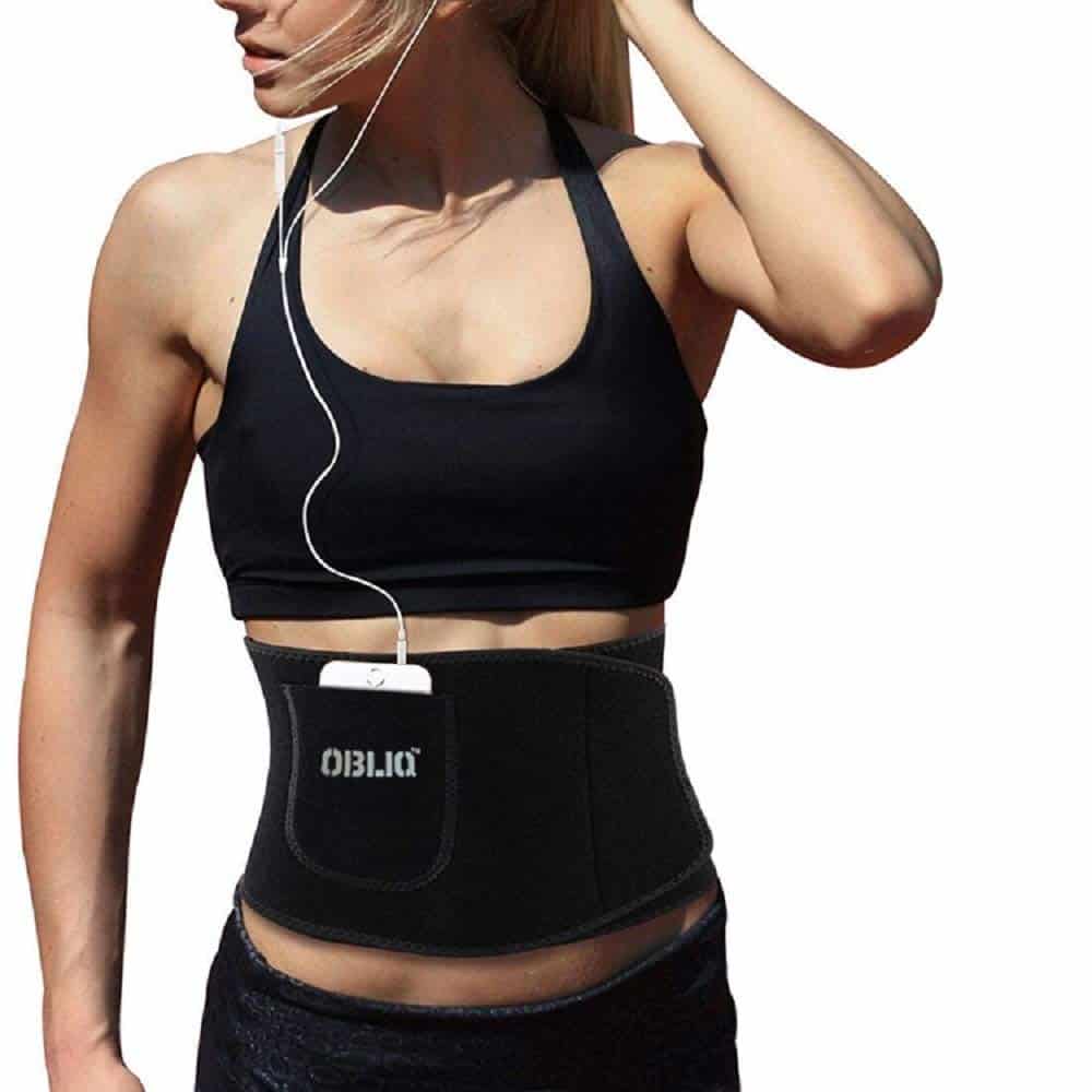 obliq Sweat Slim Belt with Mobile Holder for Men's and Women's Waist Stomach Shaper Fitness Workout (Black , Small Upto 32 Inches)