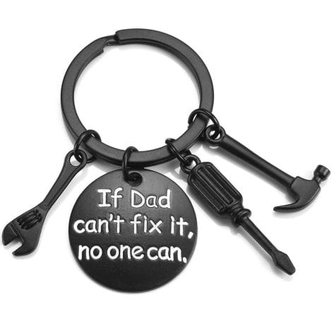 Black Dad Keychain with Repair Tools Charms – No One Can Fix It Like Dad! Perfect Father’s Day Gift.