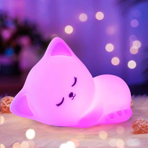 Attractive Cat Night Lamp for Kids, Changes Colors, Aids Sleep, Rechargeable, Perfect Gift for Women/Kids/Girls who love cats.