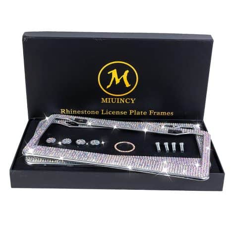 Luxurious Handmade Rhinestone License Plate Frame for Women in a 2-pack, Waterproof and Gift-Boxed.