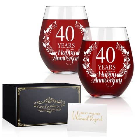 Celebrate 40 years with this unique Perfectinsoy Anniversary Wine Glass set, a perfect gift for loved ones.