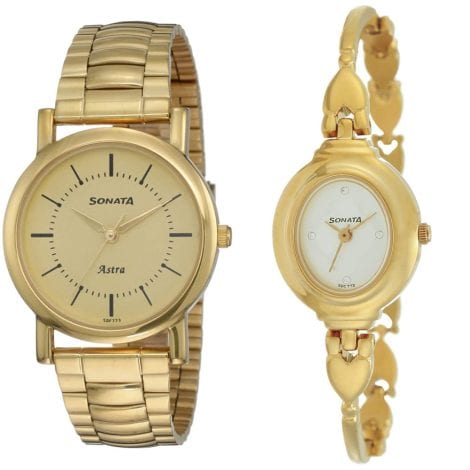 Sonata Couple’s Watch with a Champagne Dial, perfect rakshabandhan Gift for Indians.