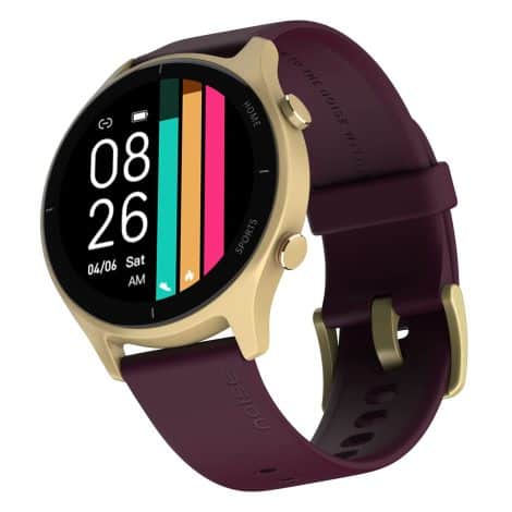 “A Bluetooth Calling Smart Watch by Noise, featuring a 1.38″ TFT Display, 7-day battery, 100+ Watch Faces, IP68, Heart Rate & Sleep Tracker (Gold Wine).”