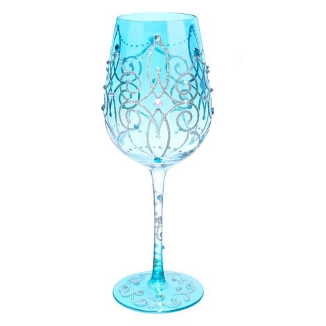 Blue Princess Artisan Painted Wine Glass – a unique and personalized 15oz gift for birthdays and Valentine’s Day.