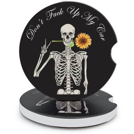 WINGFISH 2 Pack Sunflower Skeleton Car Coasters: Cool and absorbent car cup holders, perfect for Indian drivers.