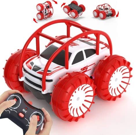 MaxTronic Remote Control Car Amphibious: Waterproof toy car for 3-8-year-old kids, perfect for Christmas or birthdays. Rechargeable, 4WD, red.