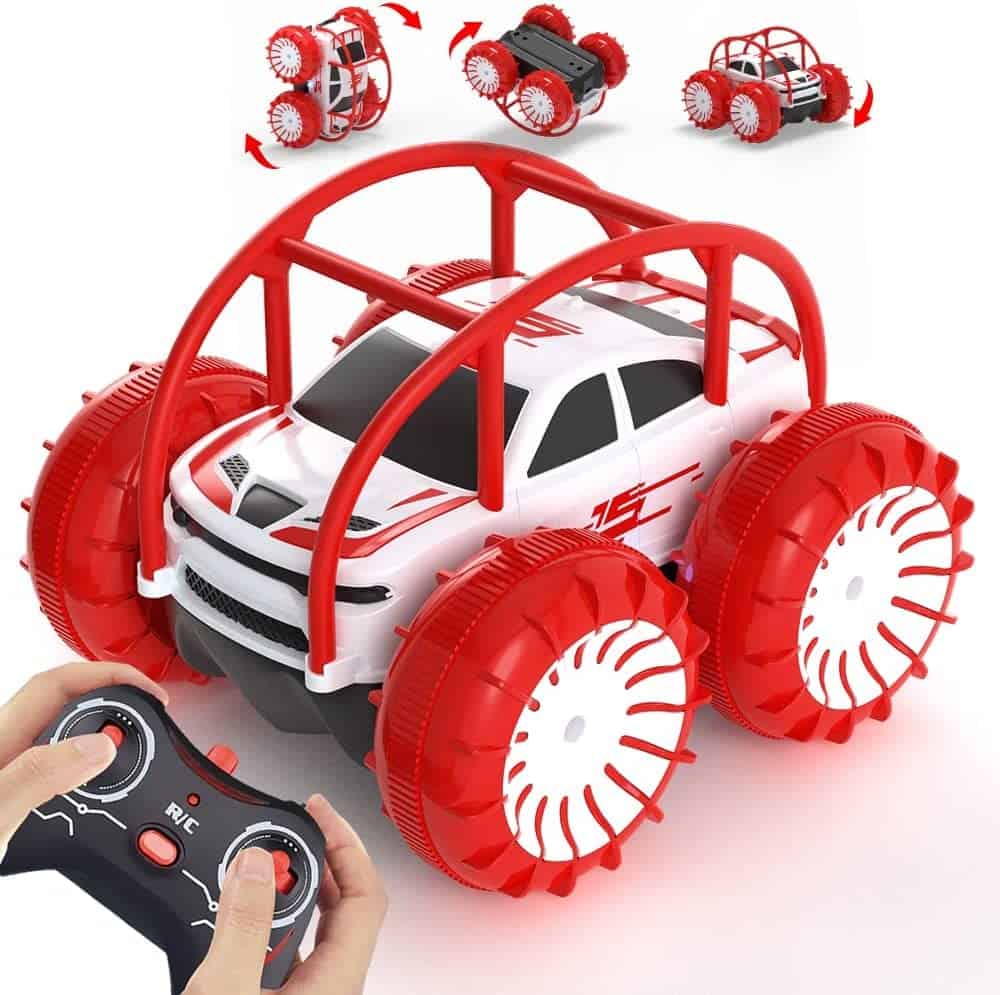 MaxTronic Remote Control Car Amphibious, Waterproof Rc Car Toy For 3-8 Years Old Boys & Girls Christmas Birthday Gift Rechargeable 4Wd Off Road Water&Land Rc Stunt Car, Red