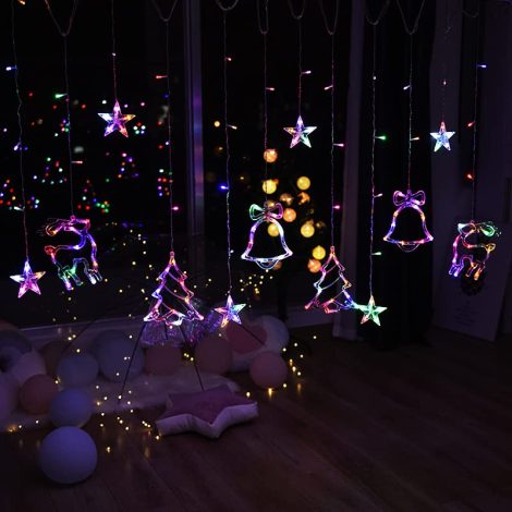 Purple Tree LED Christmas Star Deer Hanging Curtain Lights (2.5 mtr, Pack of 1) – Perfect for festive decoration!