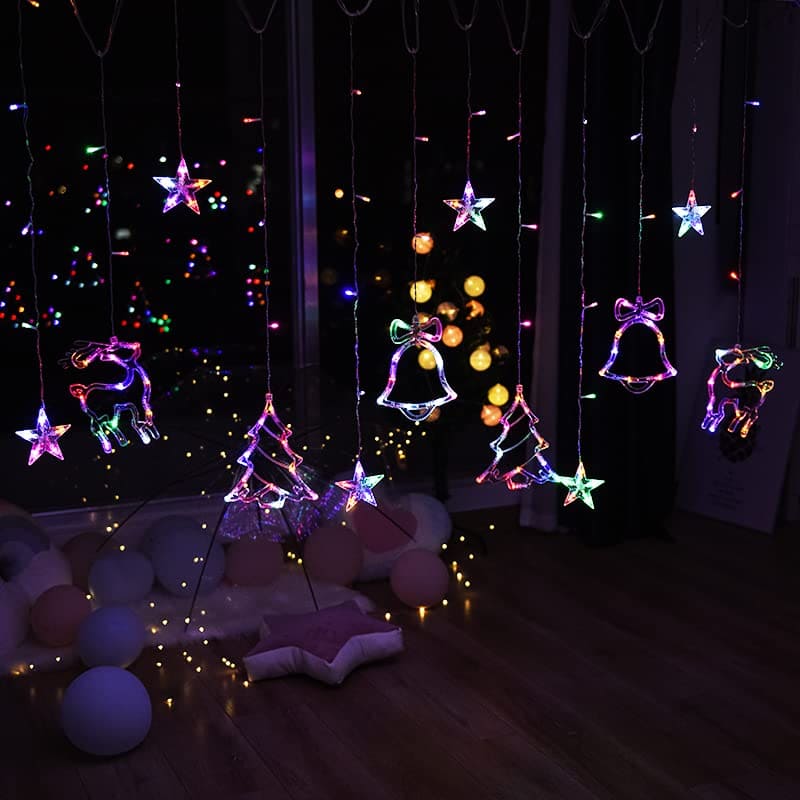 The Purple Tree LED Christmas Star Deer Hanging Curtain LED Lights (2.5 mtr, Pack of 1) Curtain Light for Christmas Indoor Outdoor Decoration Wedding (Multicolor) Christmas Fairy Light