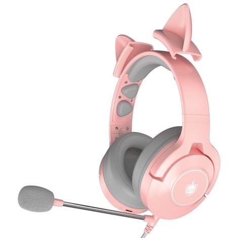 PHOINIKAS Cute Cat Ear Wireless Gaming Headset for PS5, PS4, PC, Nintendo Switch, with Detachable Mic. Perfect for Girls! (Pink)