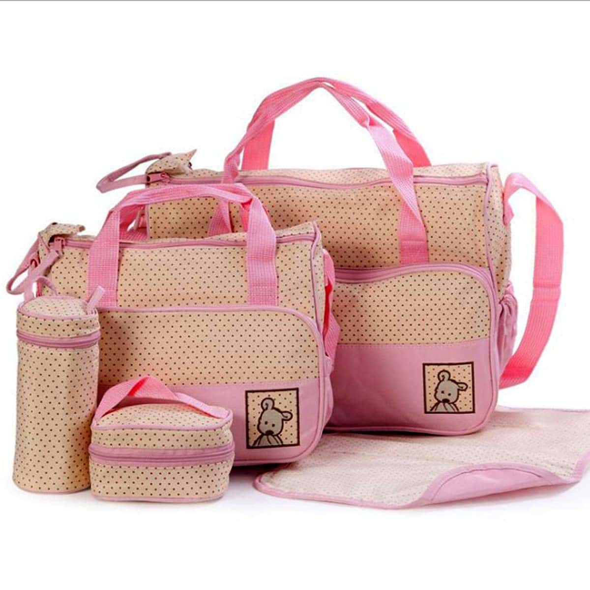 Baby Bucket Baby Diaper Nappy Changing Baby Diaper Bag/Baby Bag/Mummy Bag/Handbag (5 pcs. Set Pink)