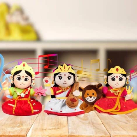 Musical Soft Plush Toy Pack with Chants of Indian Goddesses Devi Durga, Lakshmi & Saraswati. Perfect Gift for Babies.