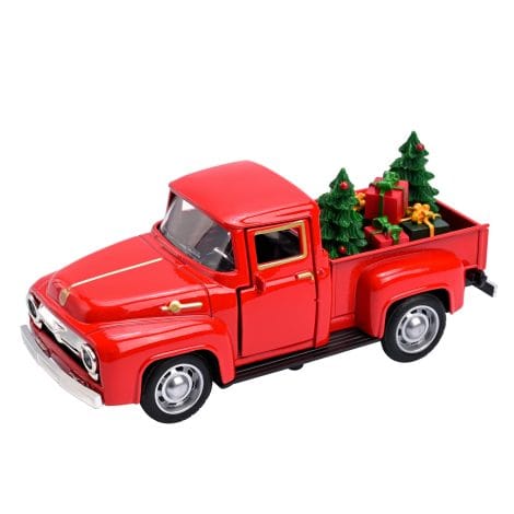 Vintage Christmas Red Truck Decor with Xmas Tree and Gift Bags: Perfect addition to your festive Indian home!