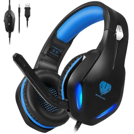 Blue LED Gaming Headphones with Surround Sound for Xbox, PlayStation, Nintendo Switch, PC, and laptops: HaiDiKaiSi