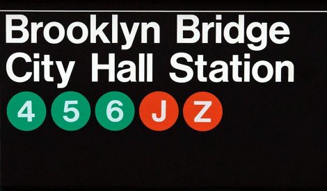 Retro Metal Tin Sign of Brooklyn Bridge City Hall Station, perfect for home, bar, or cafe decor.