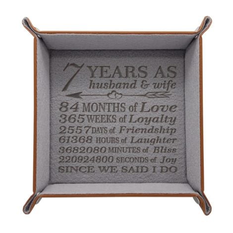 Bella Busta – Traditional 7th Year Anniversary Forever Keepsake – Engraved Wool Tray for Jewelry Storage & Organization (Husband & Wife)
