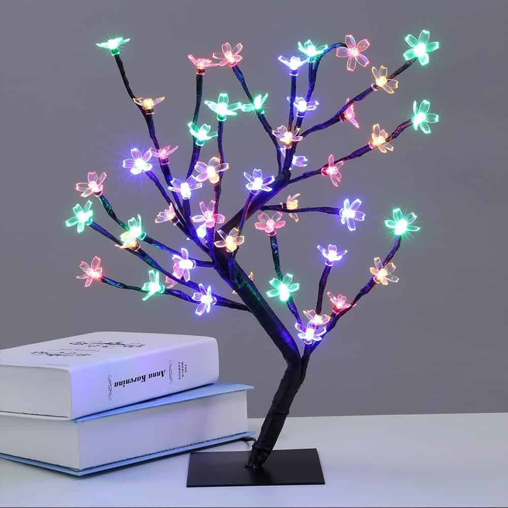 One94Store LED Cherry Blossoms Bonsai Tree Lamp 18 Inch, 28 LED Silicon Tree Adjustable Branches for Room Decoration Night Light, Corded Electric (Multicolor, Plastic, Pack of 1)