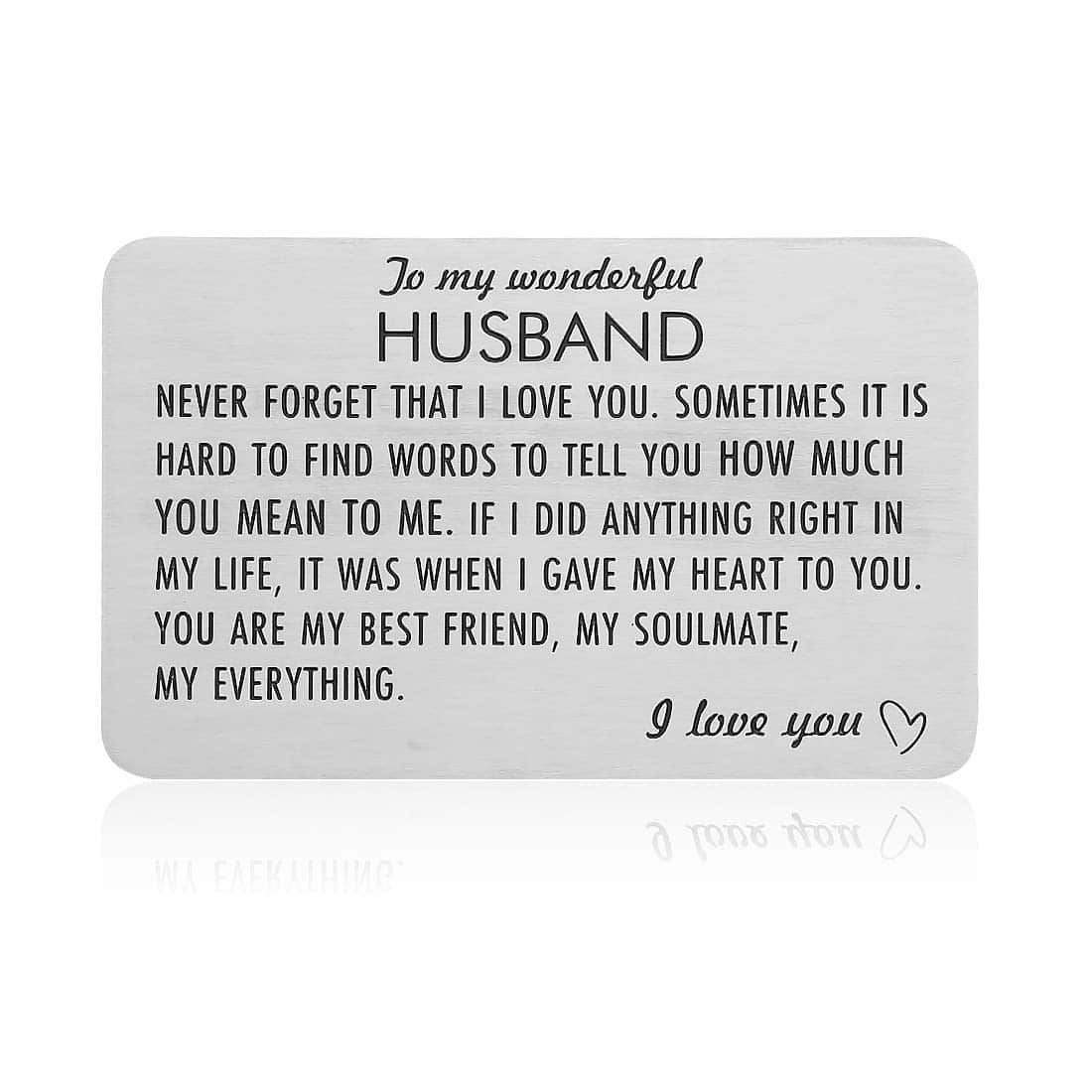 NUBARKO Engraved Wallet Insert Card Anniversary Birthday Gifts for Husband Boyfriend Groom Fiance Wedding Valentines Gift from Wife Girlfriend