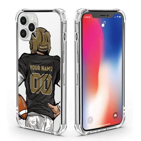 Personalized Football Jersey Phone Cover for iPhone, featuring your name, number, and New Orleans team style.