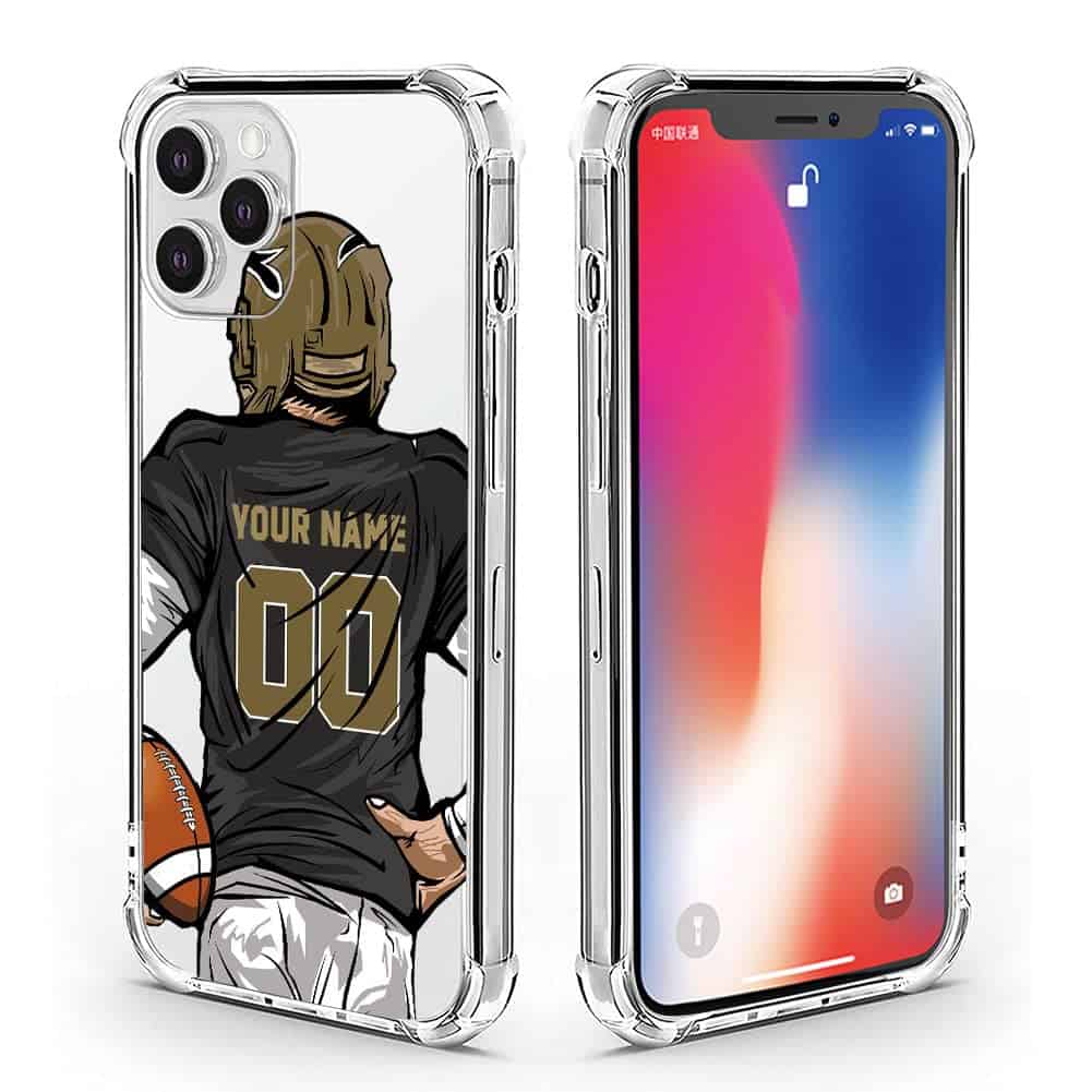 BOSTEPY Custom Name and Number Football Jersey Case for iPhone 15 14 13 12 11 Pro Max Mini Xr Xs X 7 8 Plus SE 2022 2020 6s 6 Personalized Team Style Clear Shockproof Phone Cover for New Orleans