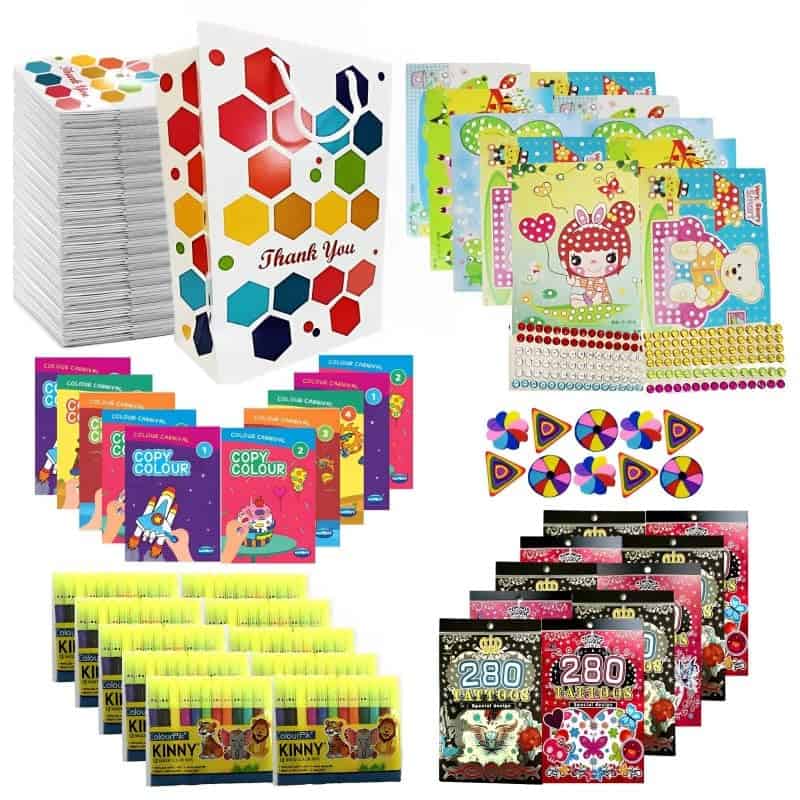 Birthday Popper Rainbow Combo Packs with Goody Bag (Set of 10) as Return Gifts for Kids of All Age Group