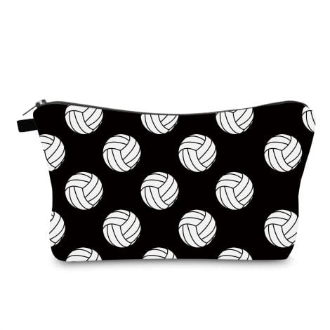 Black and White Makeup Bag with Water Resistant Lining, Perfect for Teenage Girls who love Volleyball.