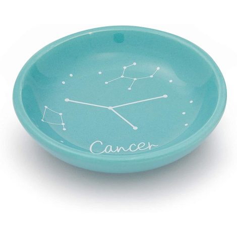 Ceramic Dish for Jewelry, Trinket Tray with Cancer Zodiac Sign (3.5 Inches, Khaki color).