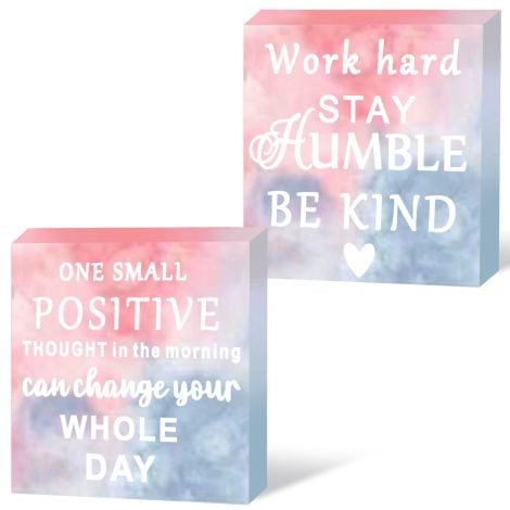 Stay humble, wooden box sign with positive quotes, perfect for office or kitchen decor, great for gifting. (Available in pink or blue)
