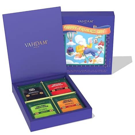 VAHDAM, Fathers Day Tea, 4 Flavors- 24 Tea Bags, includes Black Tea, Green Tea, Masala Chai Tea. Special variety sampler for gifting your dad.