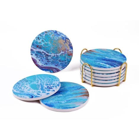 Get a cool set of 6 absorbent drink coasters with holder, perfect for home decor in India.