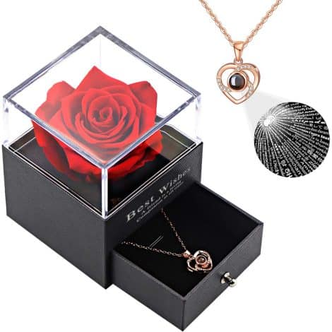 TutorLSHOP Eternal Real Rose with Heart Necklace – Express Love in 100 Languages, Perfect Gift for Her!