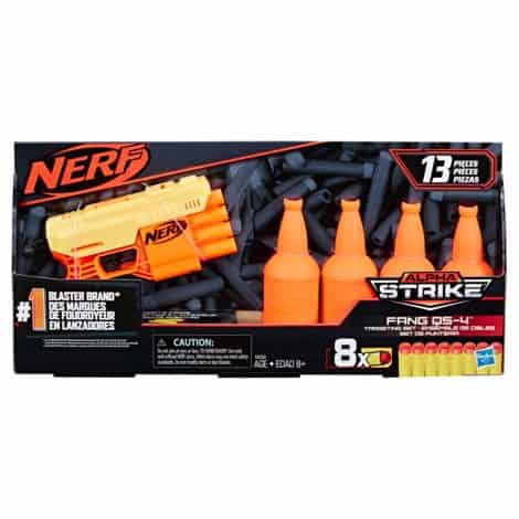 Nerf Fang QS-4 Targeting Set: Complete Alpha Strike kit with toy blaster, 4 half-targets, and 8 foam darts.