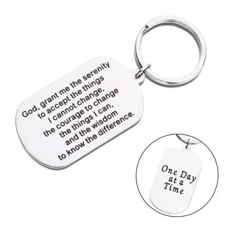 Motivational Keychain for Men and Women – Serenity Prayer Dog Tag for Sobriety and Recovery. Perfect for Birthday and Inspirational Gifts.