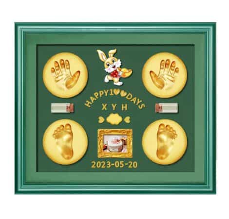 Bawy Baby Clay Handprint & Footprint Wooden Frame with LED Light – Perfect Gift for Newborn or 1st Birthday Celebration! Safe & Non-Toxic Clay. Ideal for Baby Shower! (Dark Green)