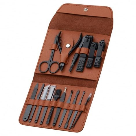 Get the ultimate 16-piece Stainless Steel Manicure Pedicure Set with Leather Case, perfect for personal care. Great for gifting!