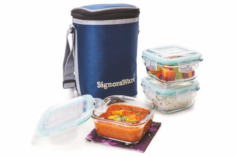 Signoraware Director Microwave-Safe Lunch Box Set with Bag. Keeps food fresh and secure for office-goers. (Set of 3 – 320ml+320ml+320ml)