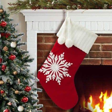 S-DEAL Christmas Stockings with White Pompoms, 20.5 Inches long, made of Wool Needlepoint for Xmas Party Décor.