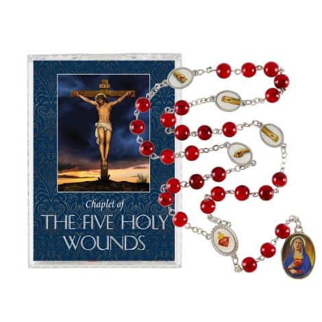 Religious Gifts Chaplet with Red Beads and Our Lady of Sorrows Medal, ideal Catholic keepsake for Indian teens.