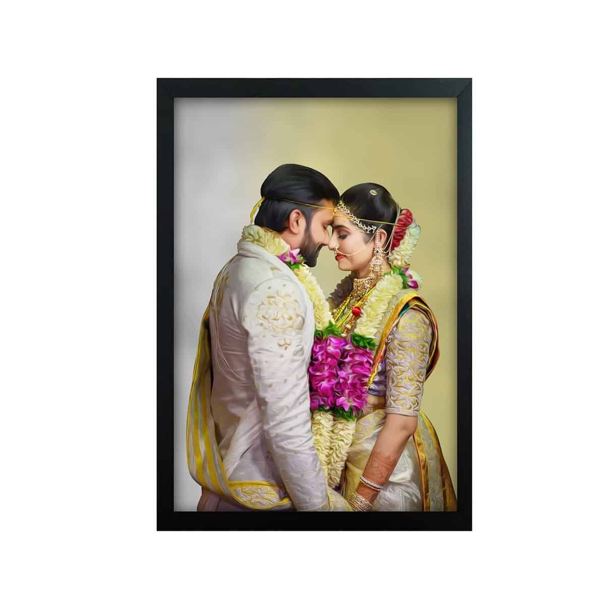 Ar Customized Digital Oil Painting Photo Frame Gift For Couples/ Birthday Gift/ Anniversary Gift ( 20 X 14 Inch), Black