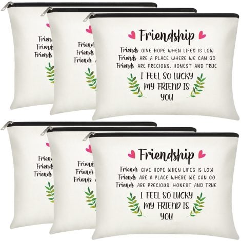 Xuniea 6 Pieces Friendship Cosmetic Bag: Perfect travel pouch gift for Indian girlfriends, ideal for Christmas, birthdays, and honeymoon. Contains leaf pattern.