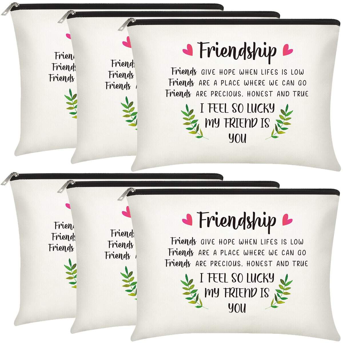 Xuniea 6 Pieces Friendship Cosmetic Bag Makeup Side Girls Weekend Gifts Friends for Christmas Present Travel Pouch Friend BFF Women Honeymoon Birthday (Leaf Pattern) (w-1386)